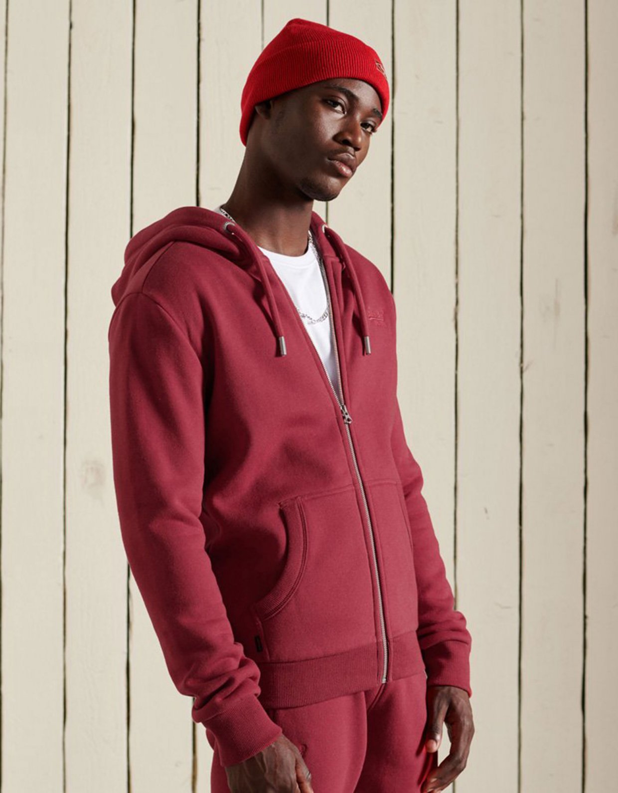 Superdry Vintage logo embroidered zip hoodie rich red marl