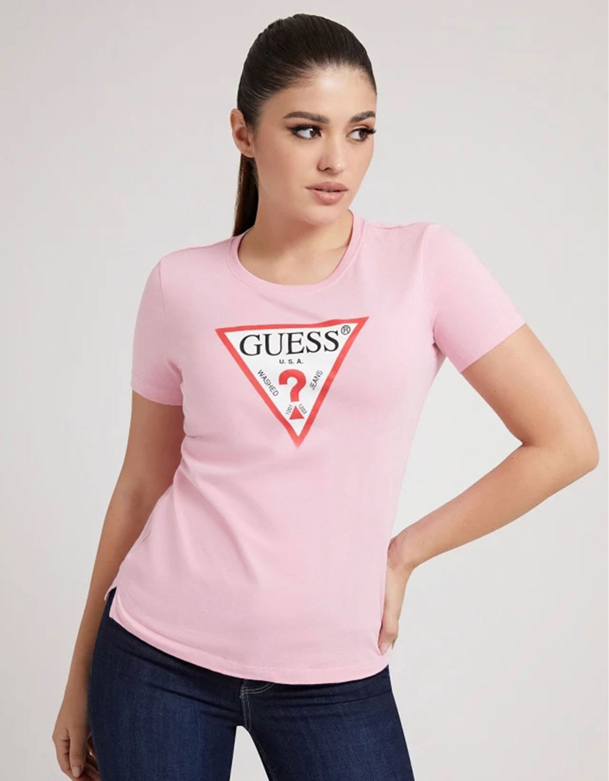 Guess Triangle logo t-shirt light pink