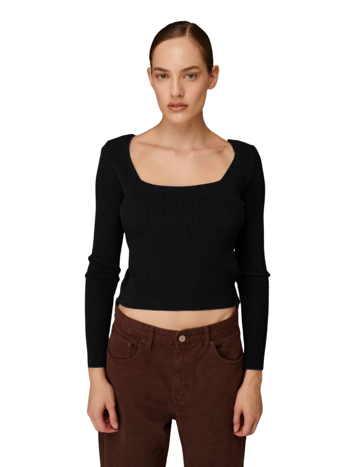 Combos Knitwear W-209 Square neck top black