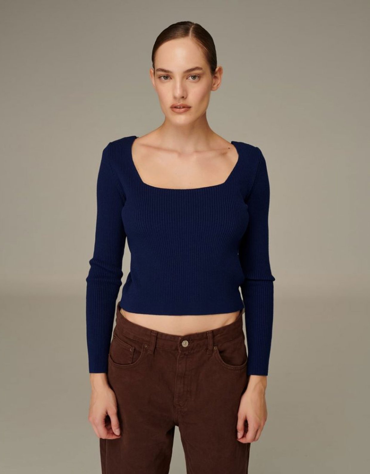 Combos Knitwear W-209 Square neck top navy blue