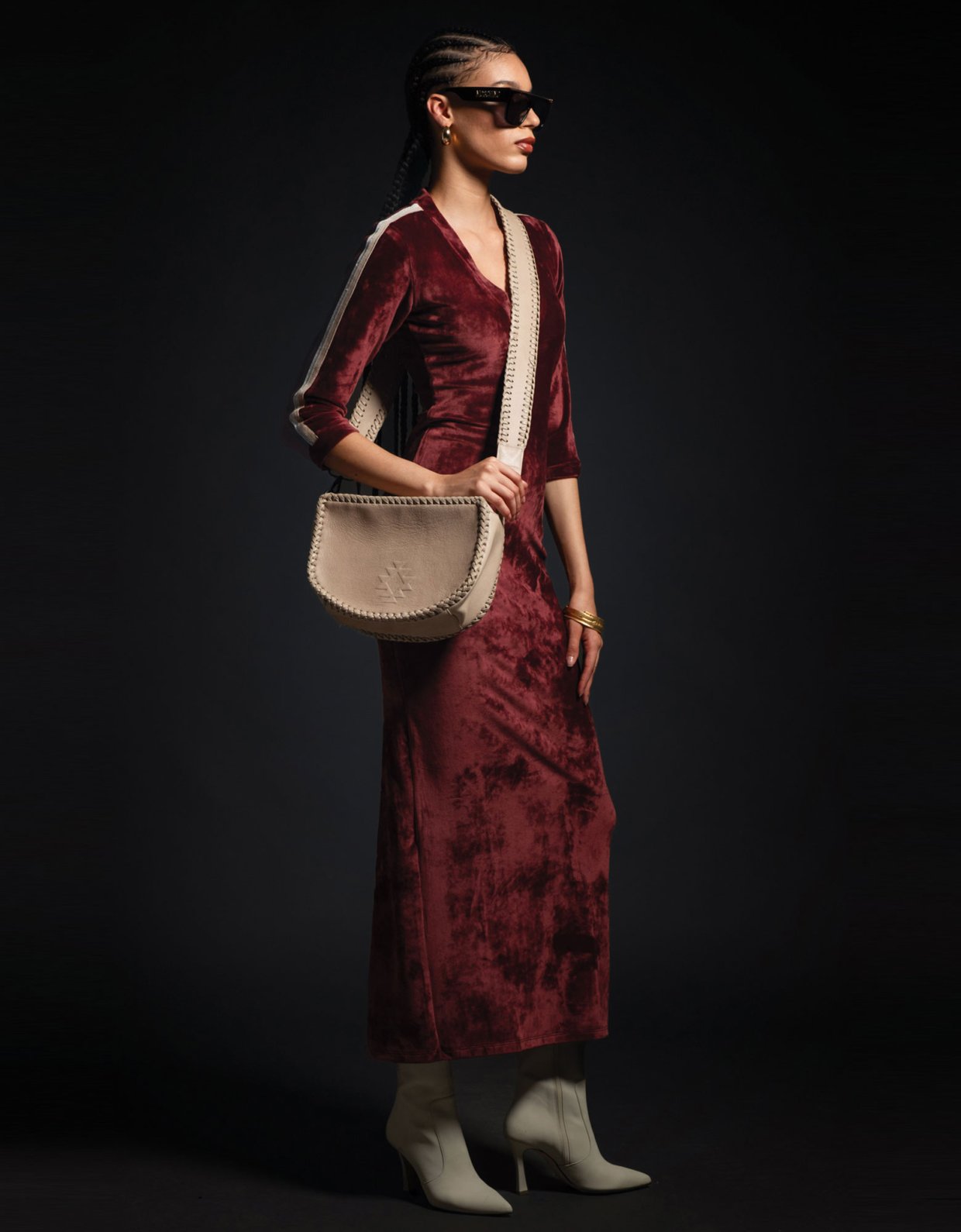 Peace & Chaos Crimson long velvet dress bordeaux