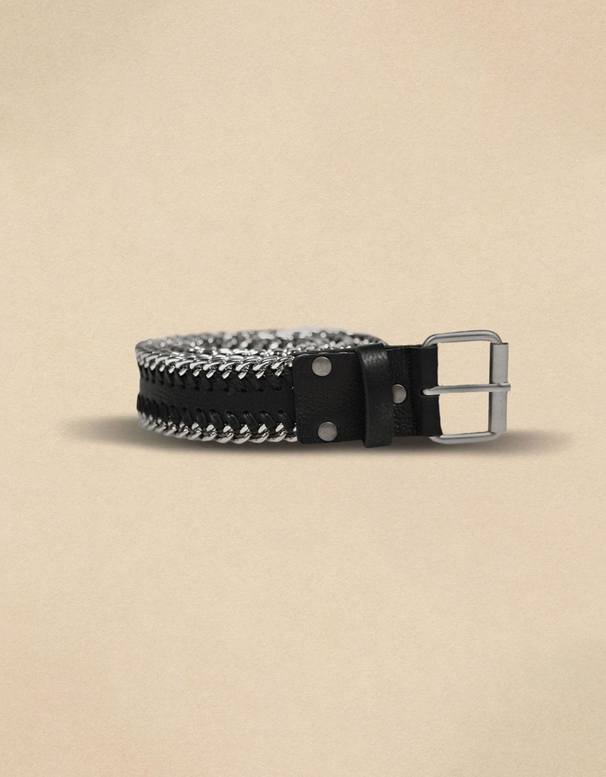 Peace & Chaos The karma handmade leather & chain belt black