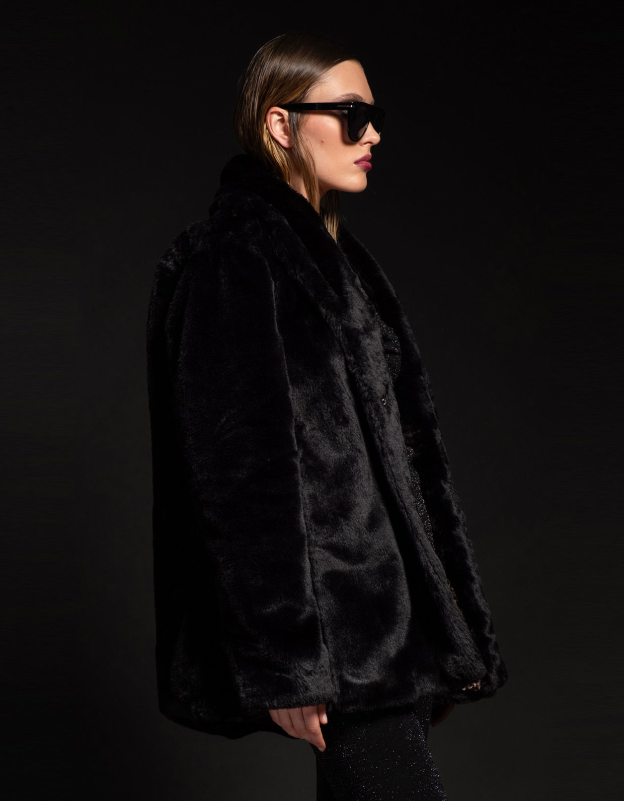 Peace & Chaos Lustrous eco fur-coat black