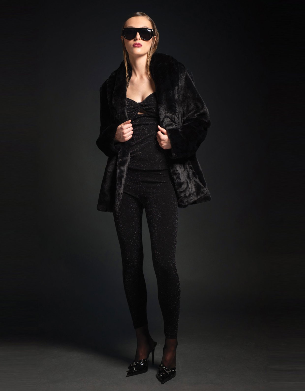 Peace & Chaos Lustrous eco fur-coat black