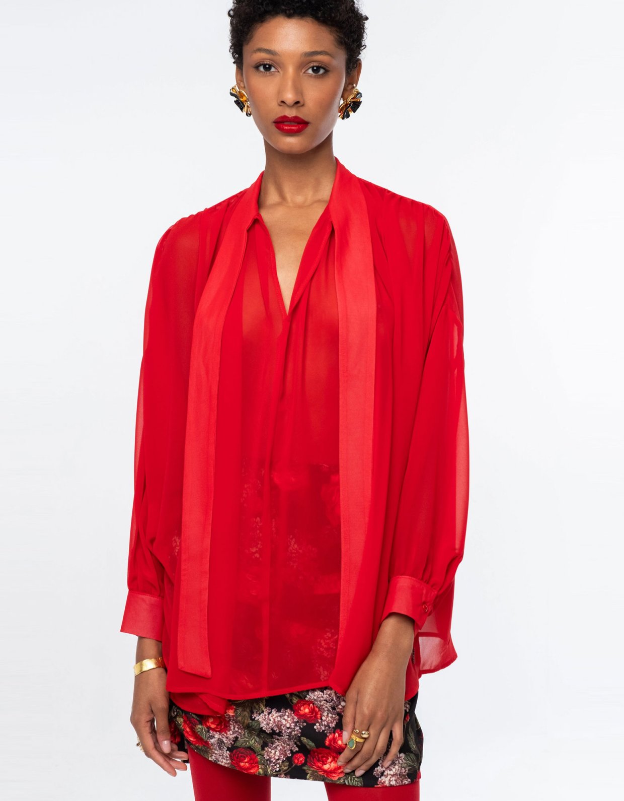Peace and Chaos Sheer blouse red
