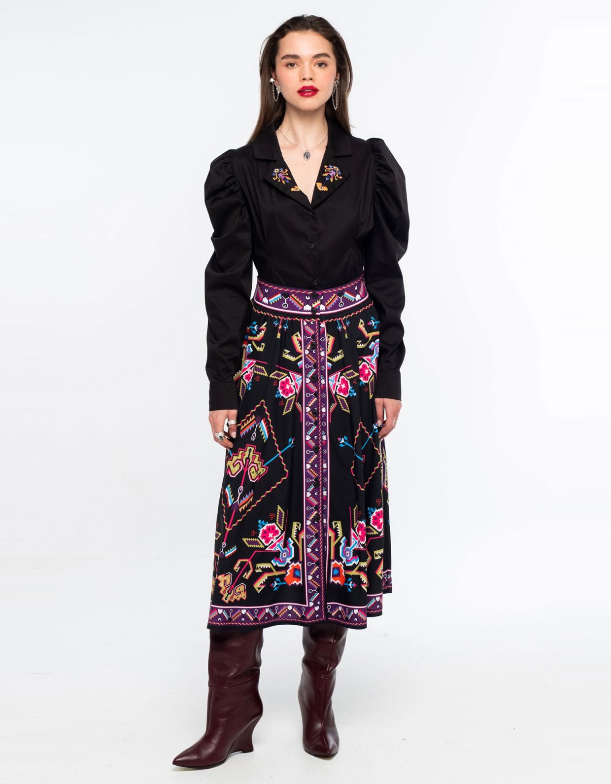 Peace and Chaos Emblem midi skirt