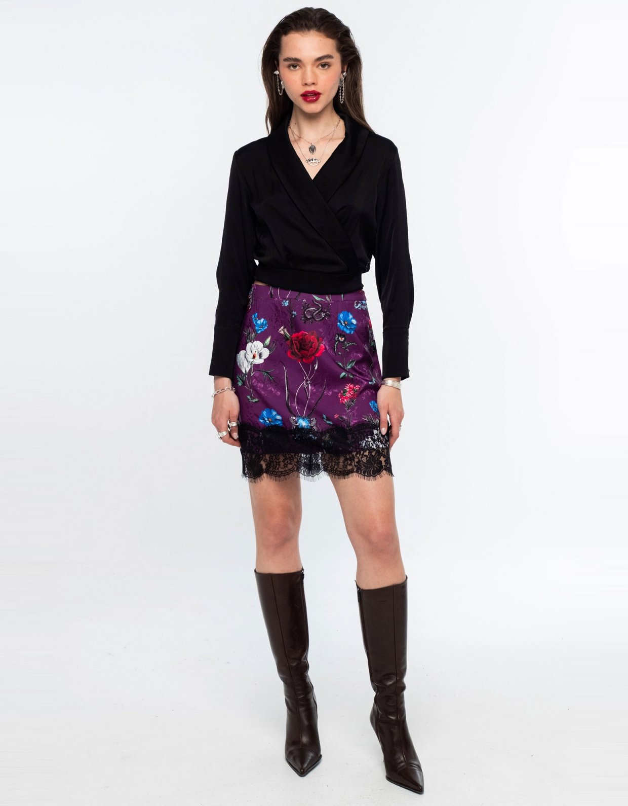 Peace and Chaos Violet mini skirt- jacquard