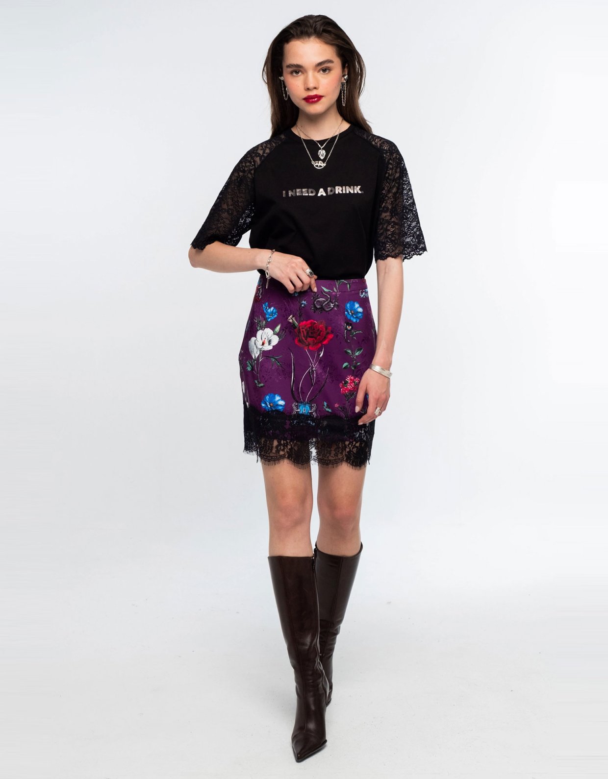 Peace and Chaos Violet mini skirt- jacquard