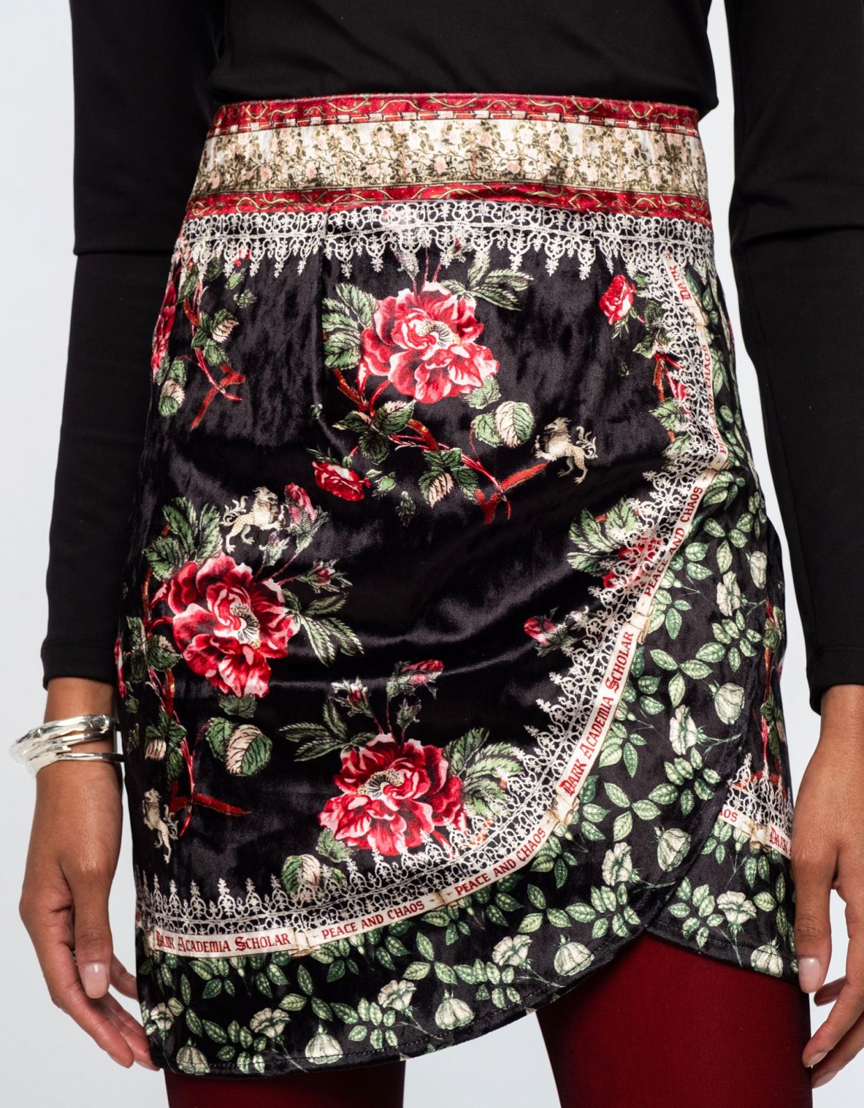 Peace and Chaos Imperial mini velvet skirt