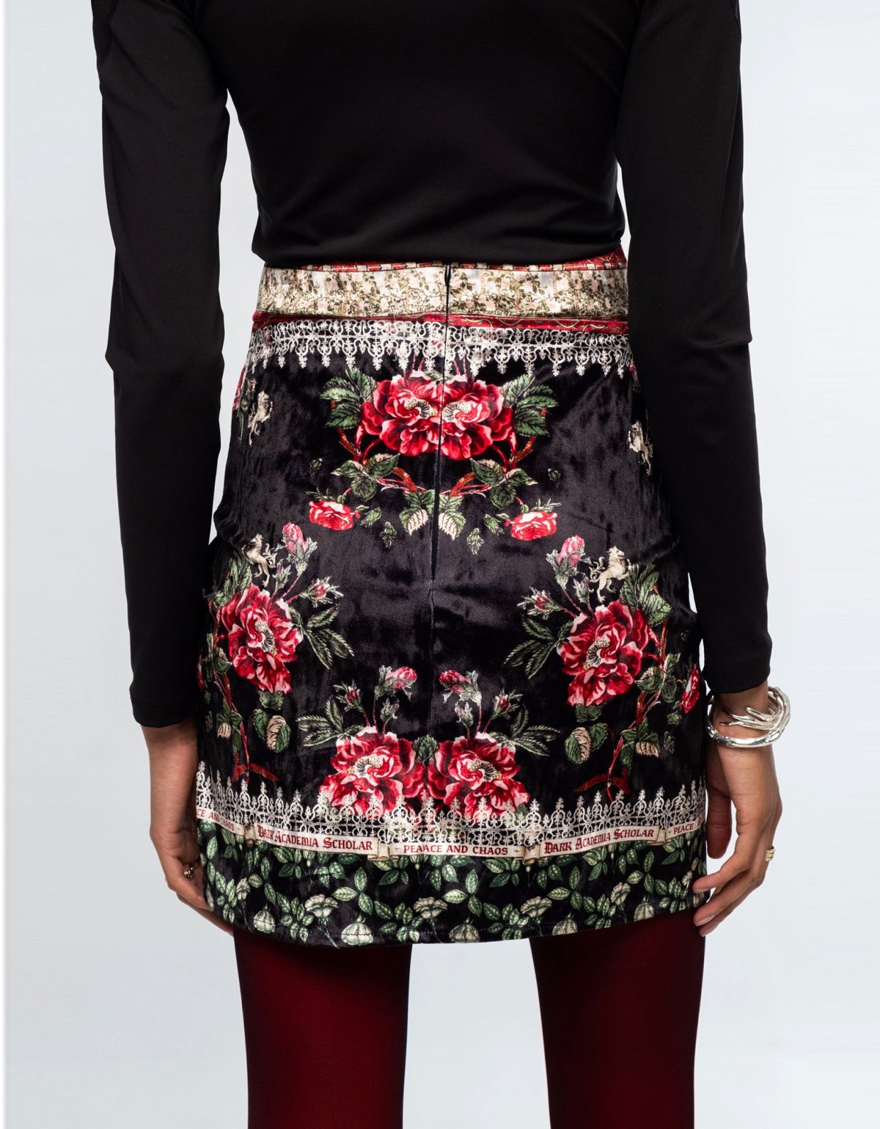 Peace and Chaos Imperial mini velvet skirt