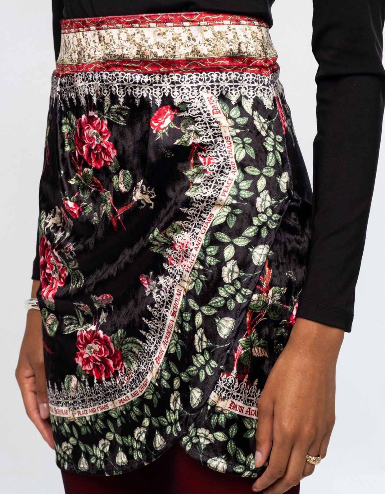 Peace and Chaos Imperial mini velvet skirt