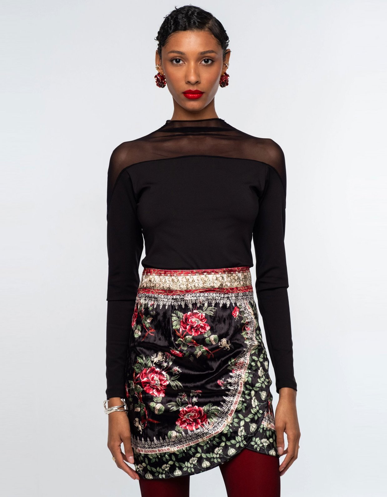 Peace and Chaos Imperial mini velvet skirt