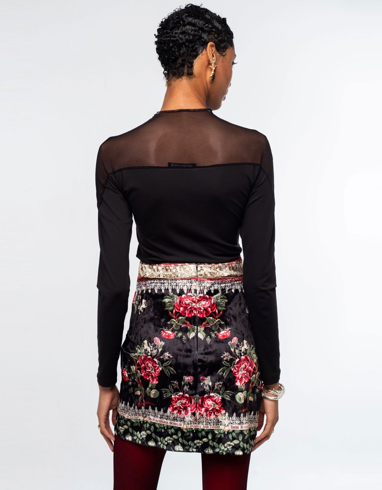 Peace and Chaos Imperial mini velvet skirt