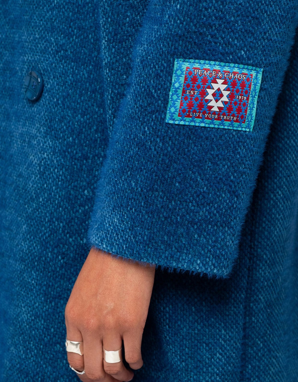 Peace and Chaos Ceremonial coat petrol