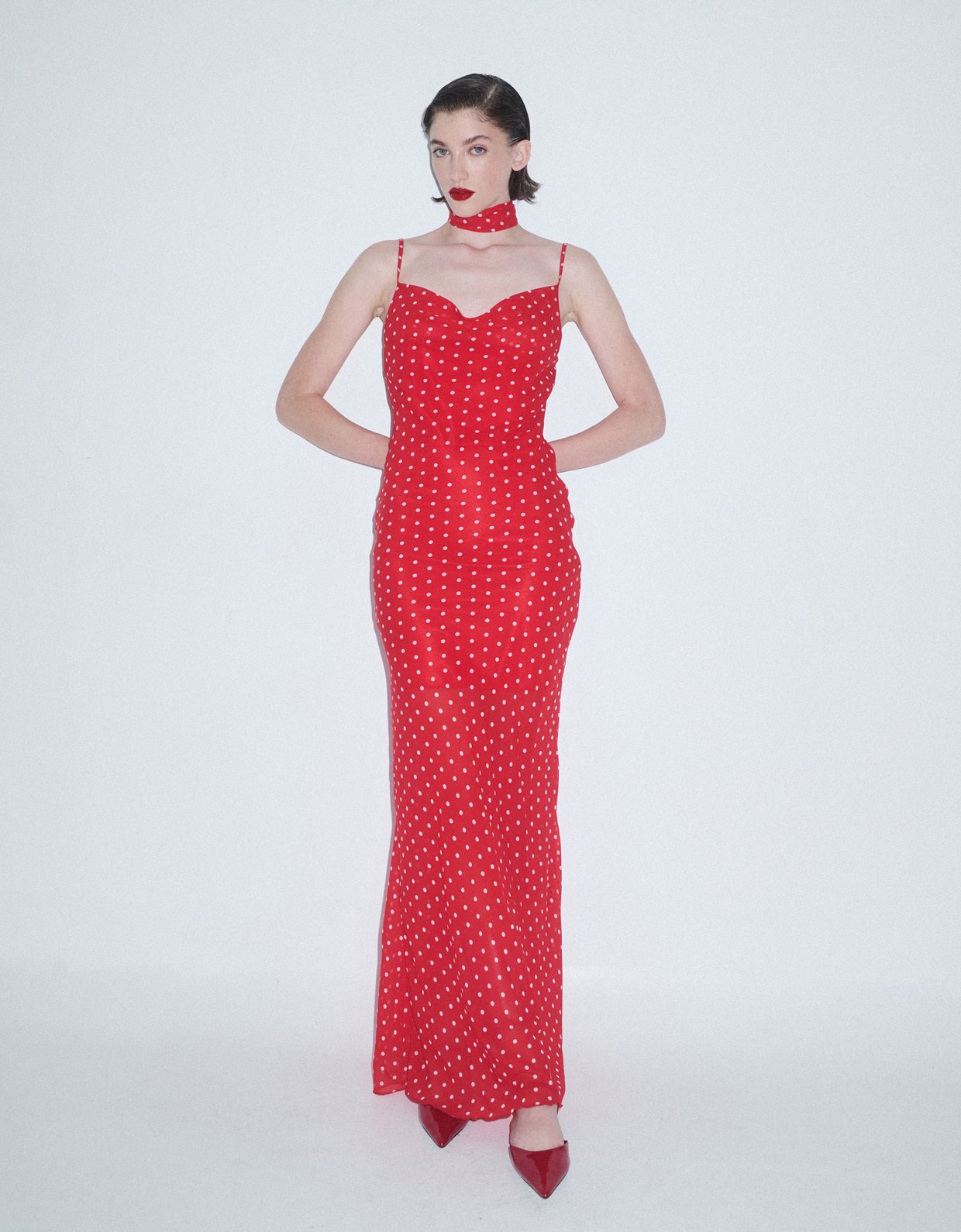 Combos Knitwear Polka dot maxi red dress