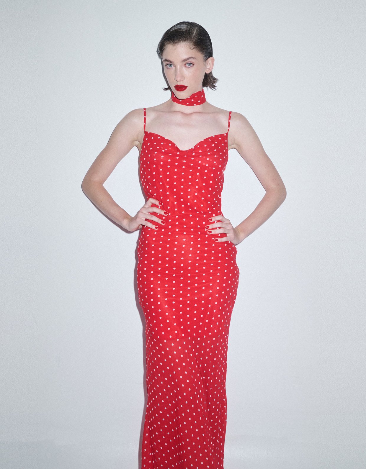 Combos Knitwear Polka dot maxi red dress