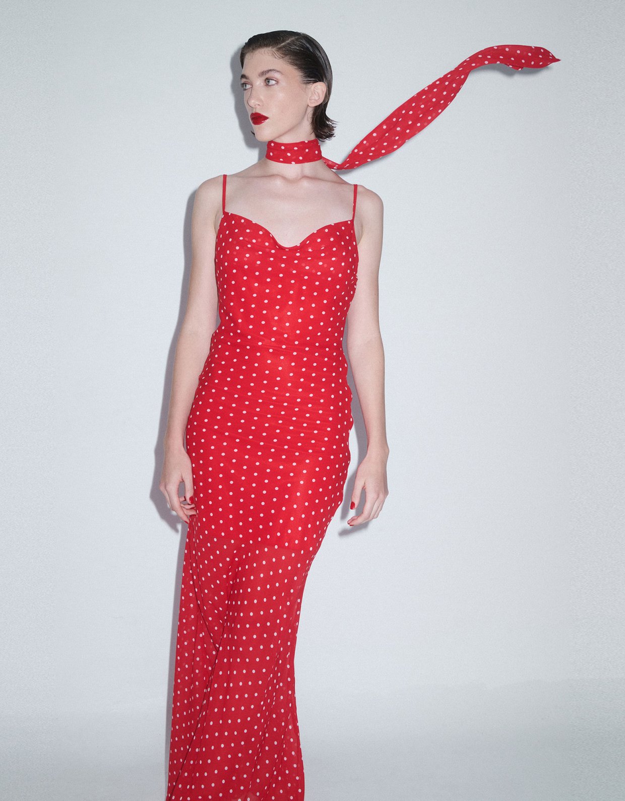 Combos Knitwear Polka dot maxi red dress