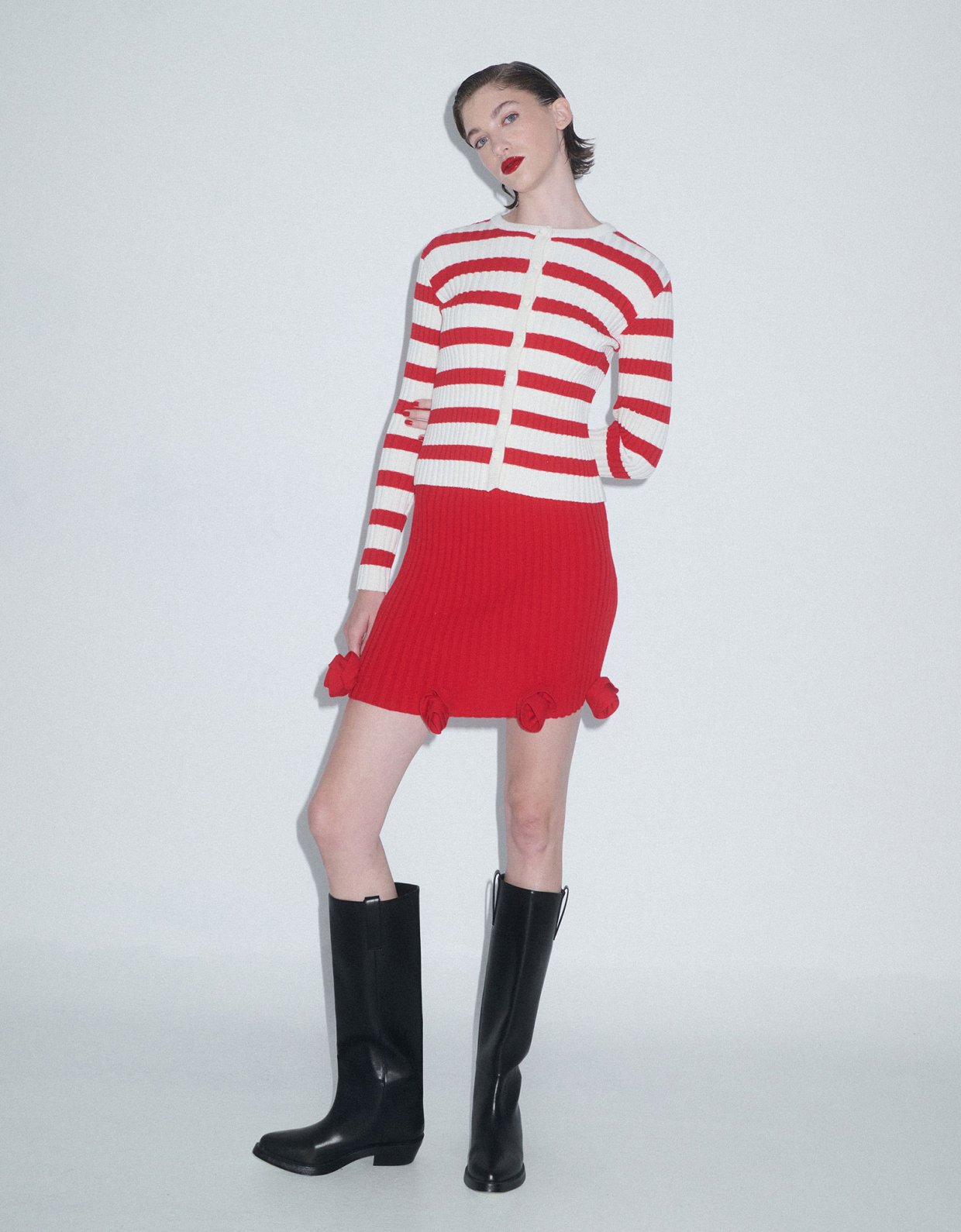 Combos Knitwear Rose knit mini skirt red