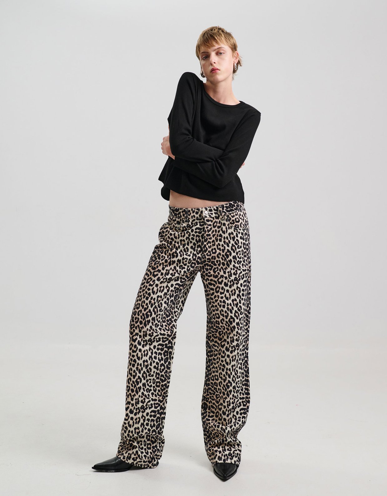 Combos Knitwear Denim leopard trousers