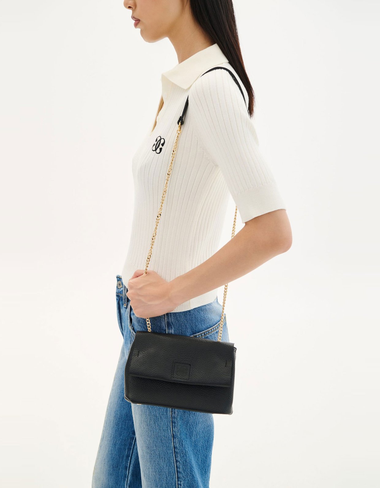 Combos Knitwear Leather crossbody bag black