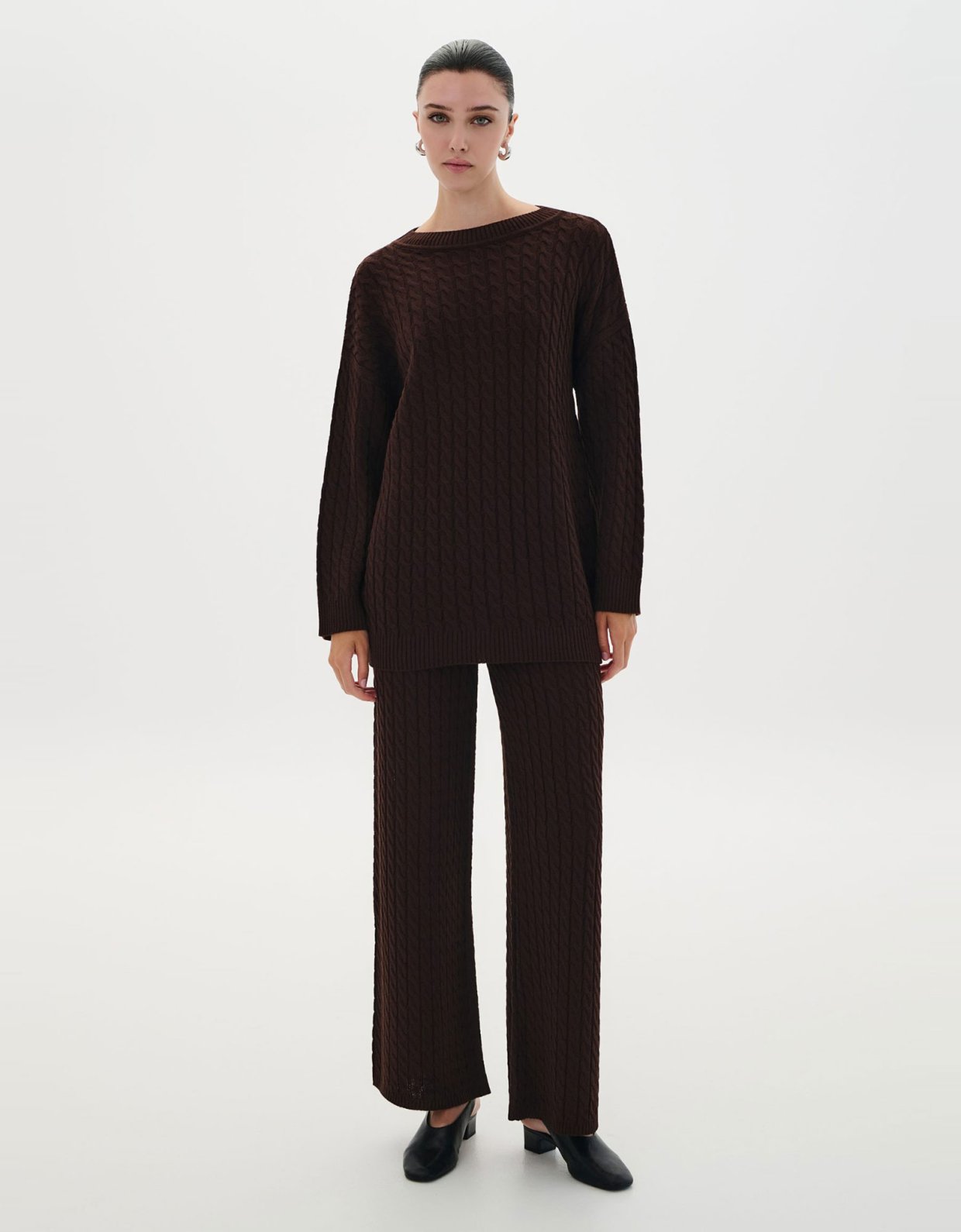 Combos Knitwear Braided knit pants brown