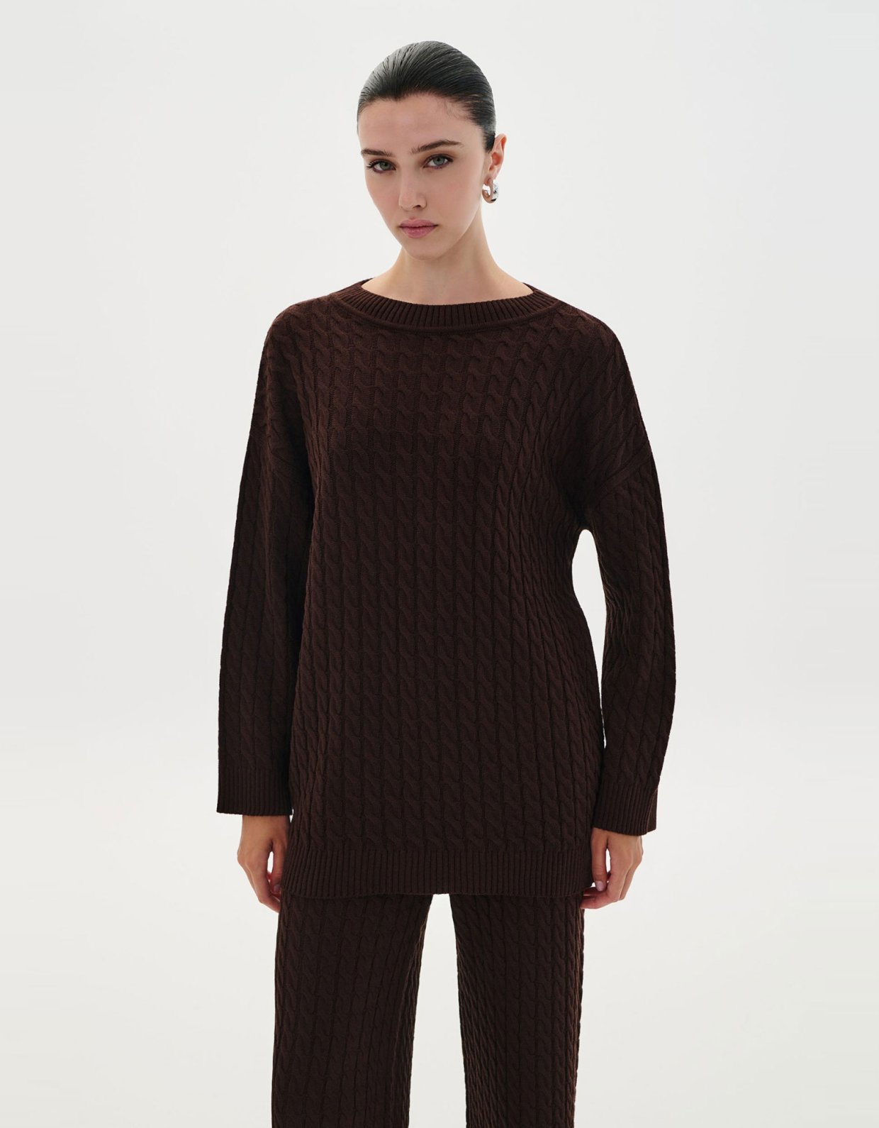 Combos Knitwear Braided knit pants brown