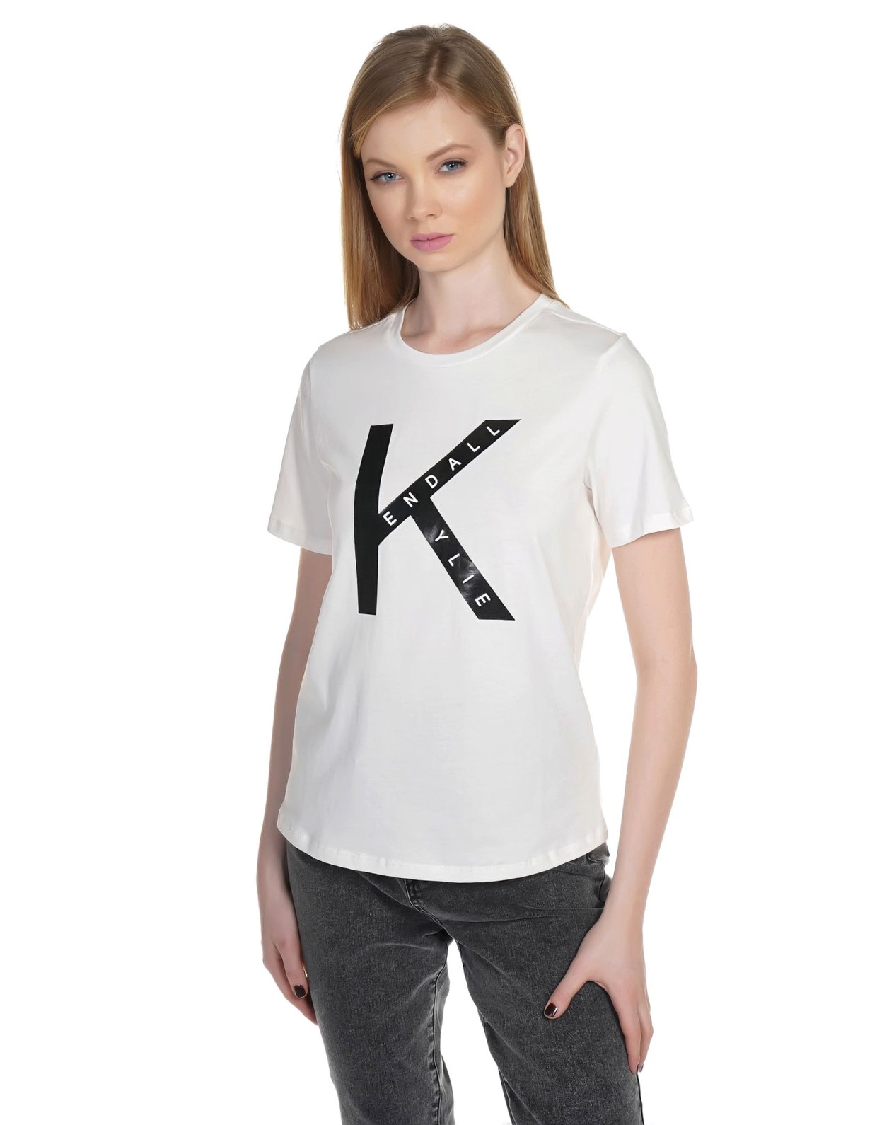 Kendall + Kylie Square logo t-shirt off white