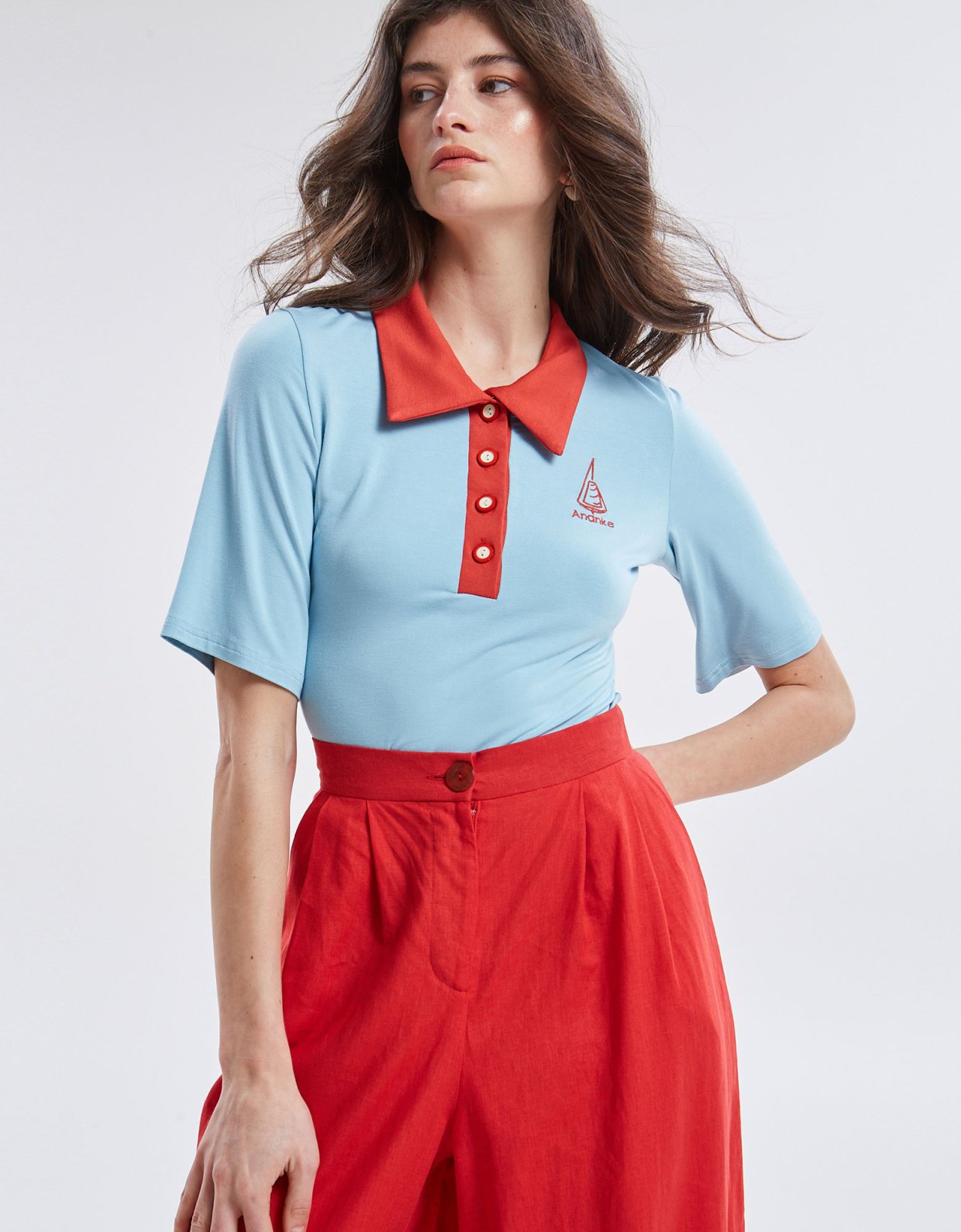 Ananke Clothing Yara polo top ciel