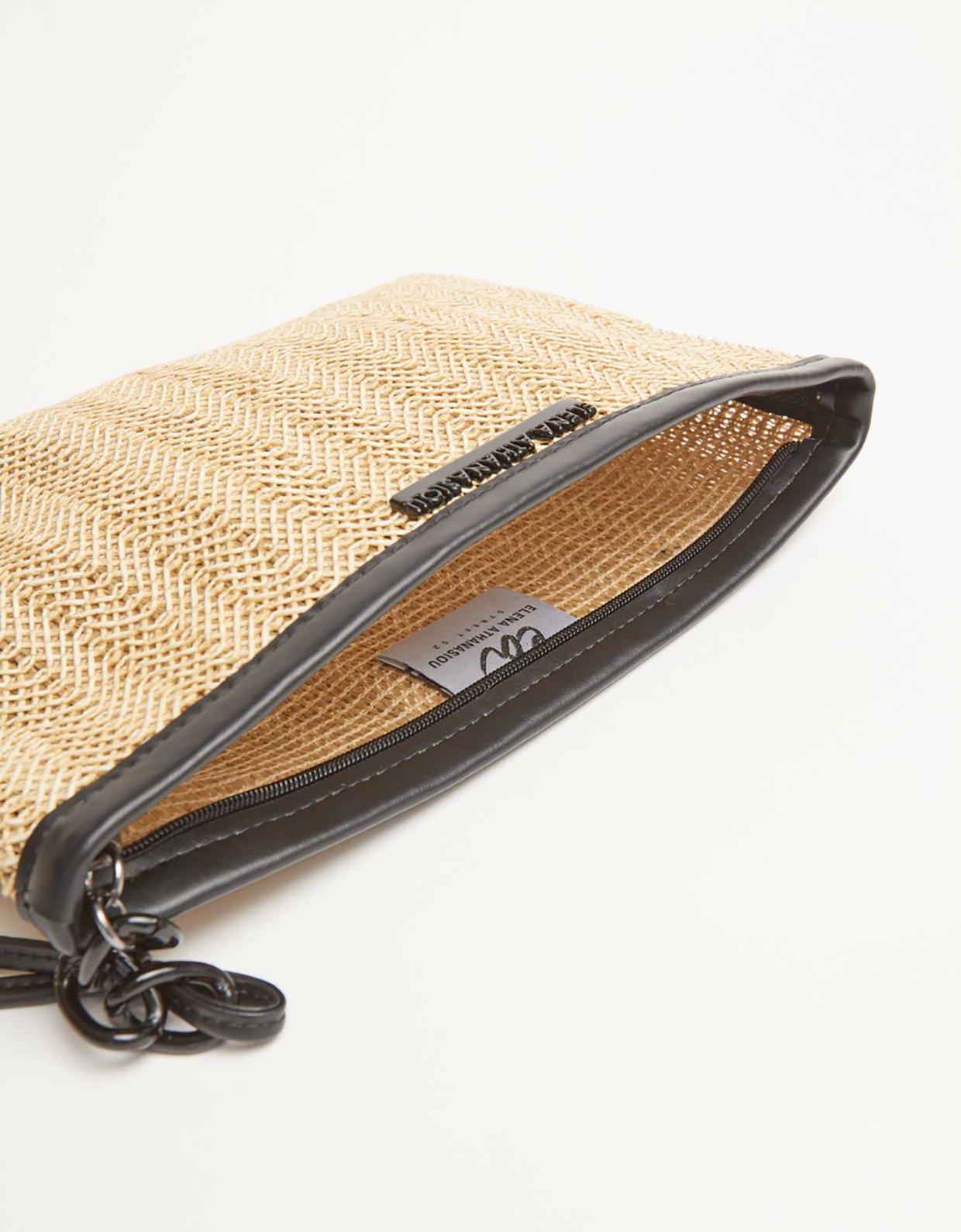 Elena Athanasiou Natural straw clutch beige