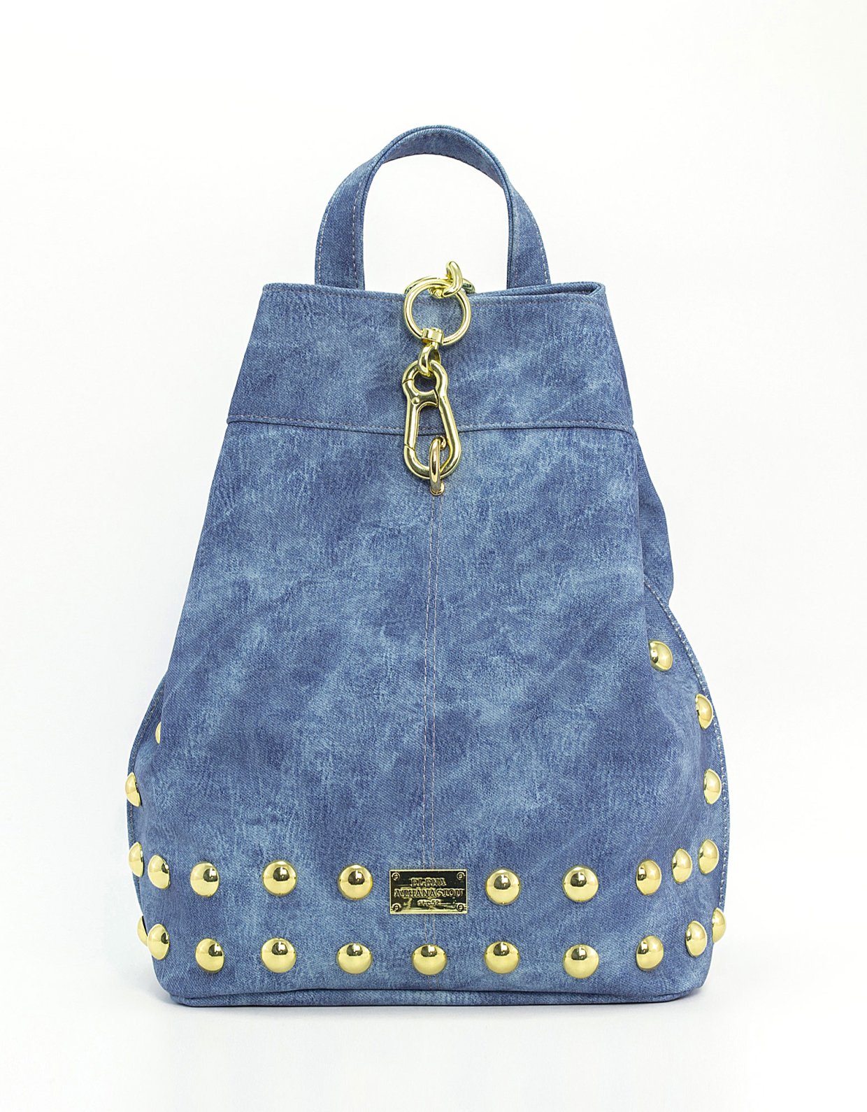 Elena Athanasiou Backpack jean pattern blue gold