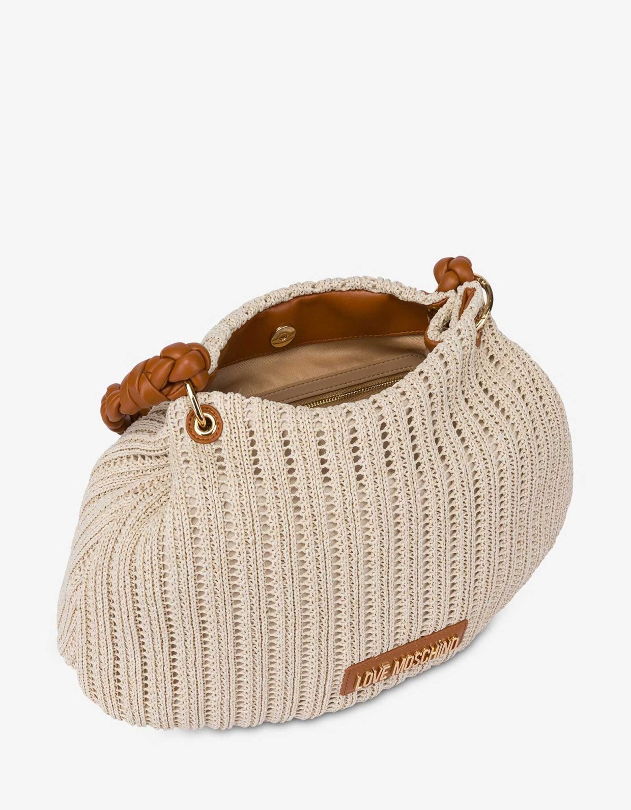 Love Moschino Woven handle crochet bag cuoio