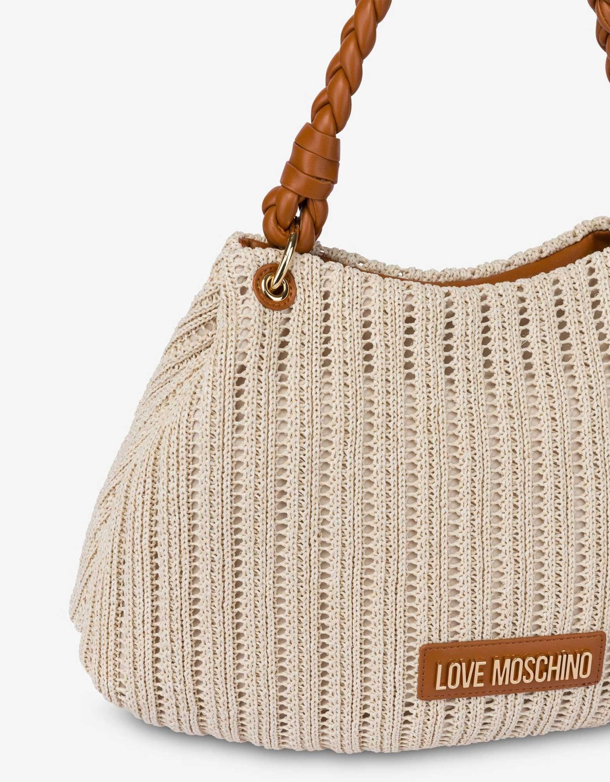 Love Moschino Woven handle crochet bag cuoio
