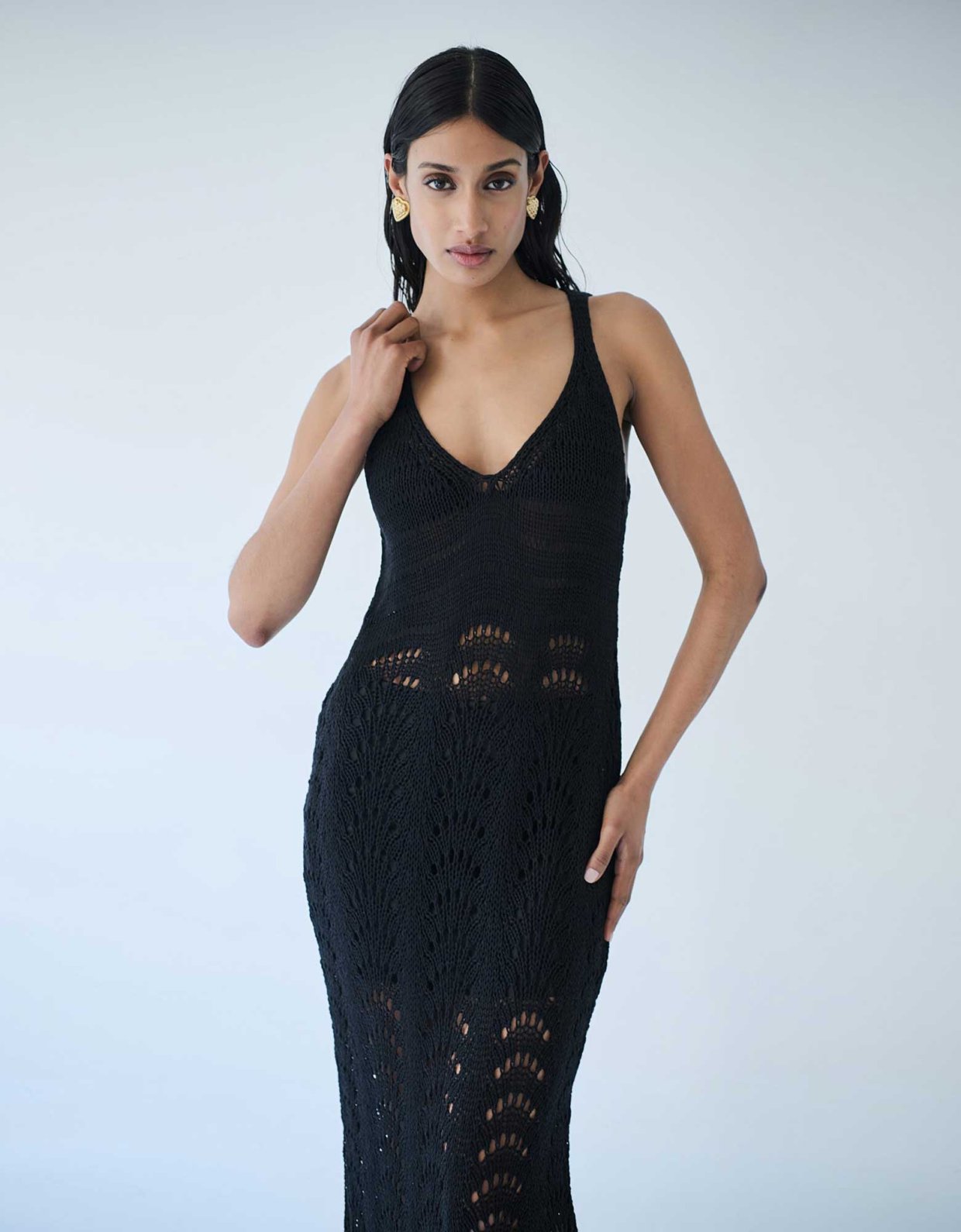 Combos Knitwear Lace maxi dress black