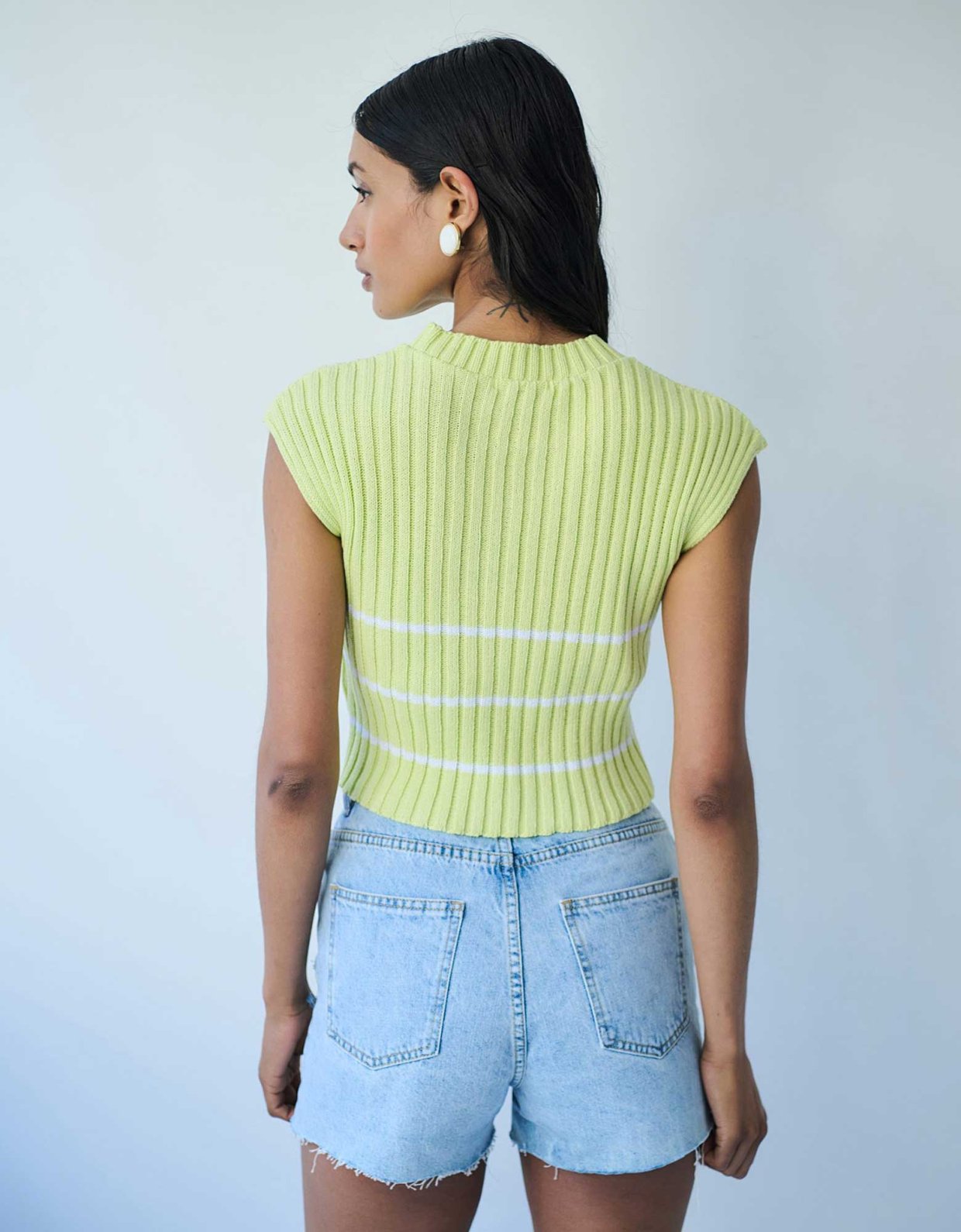 Combos Knitwear Stripped sleeveless top yellow white