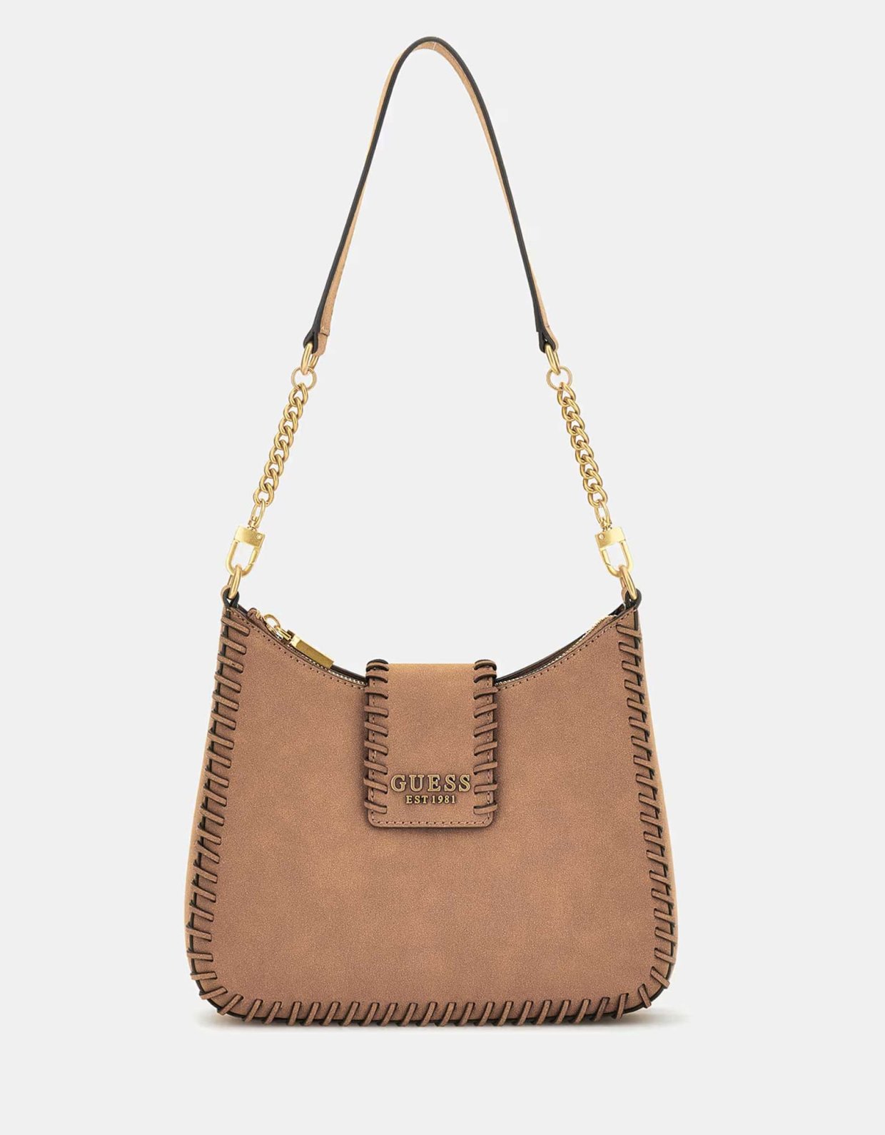 Guess Libera small suede hobo bag cognac