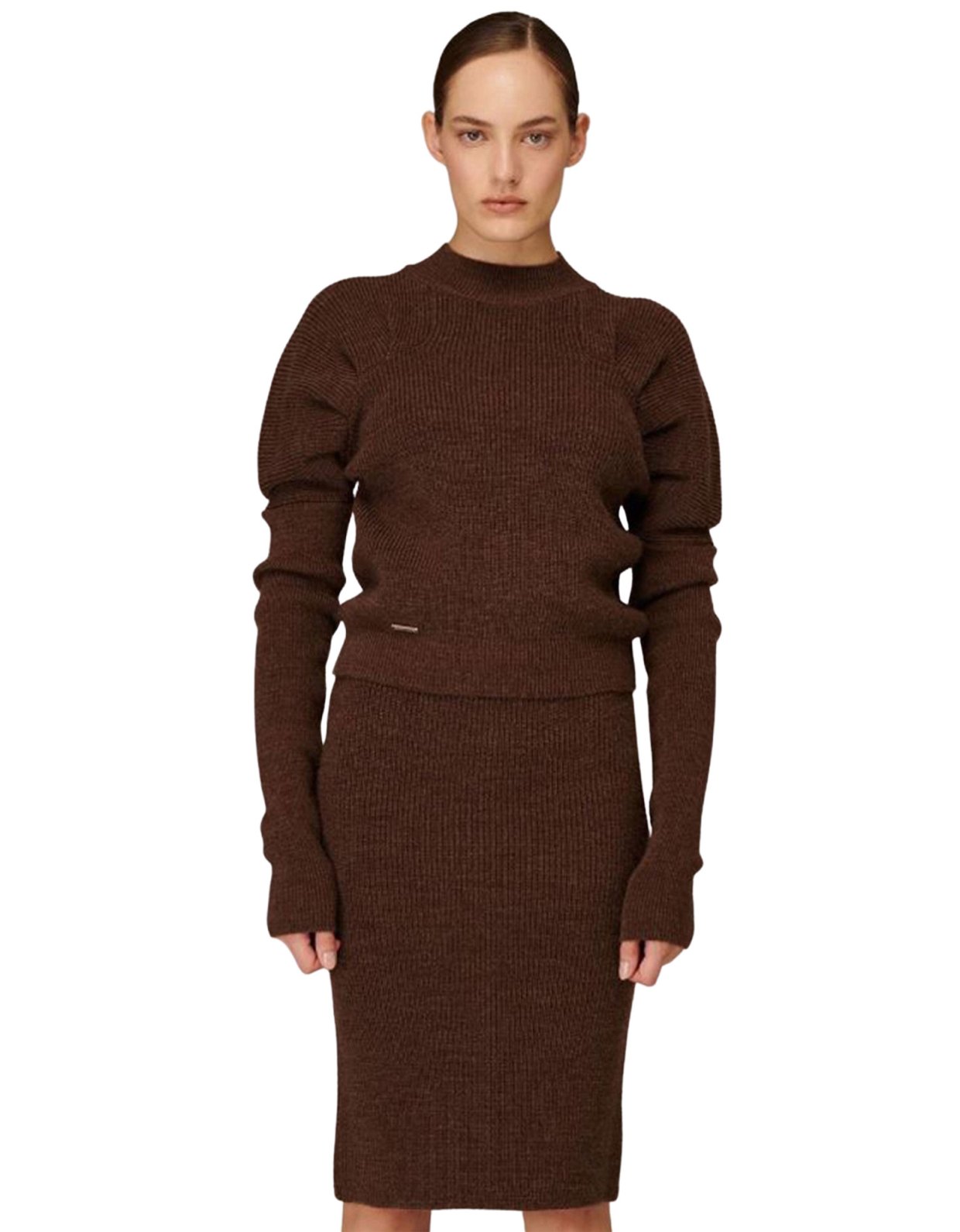 Combos Knitwear Combos W107 – Brown top & skirt set