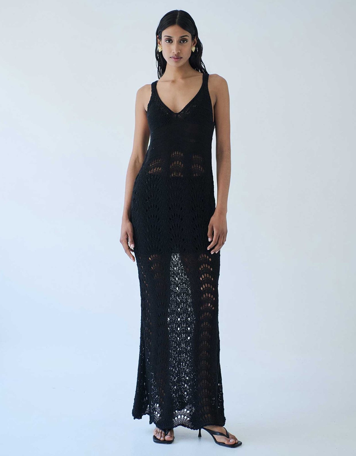 Combos Knitwear Lace maxi dress black