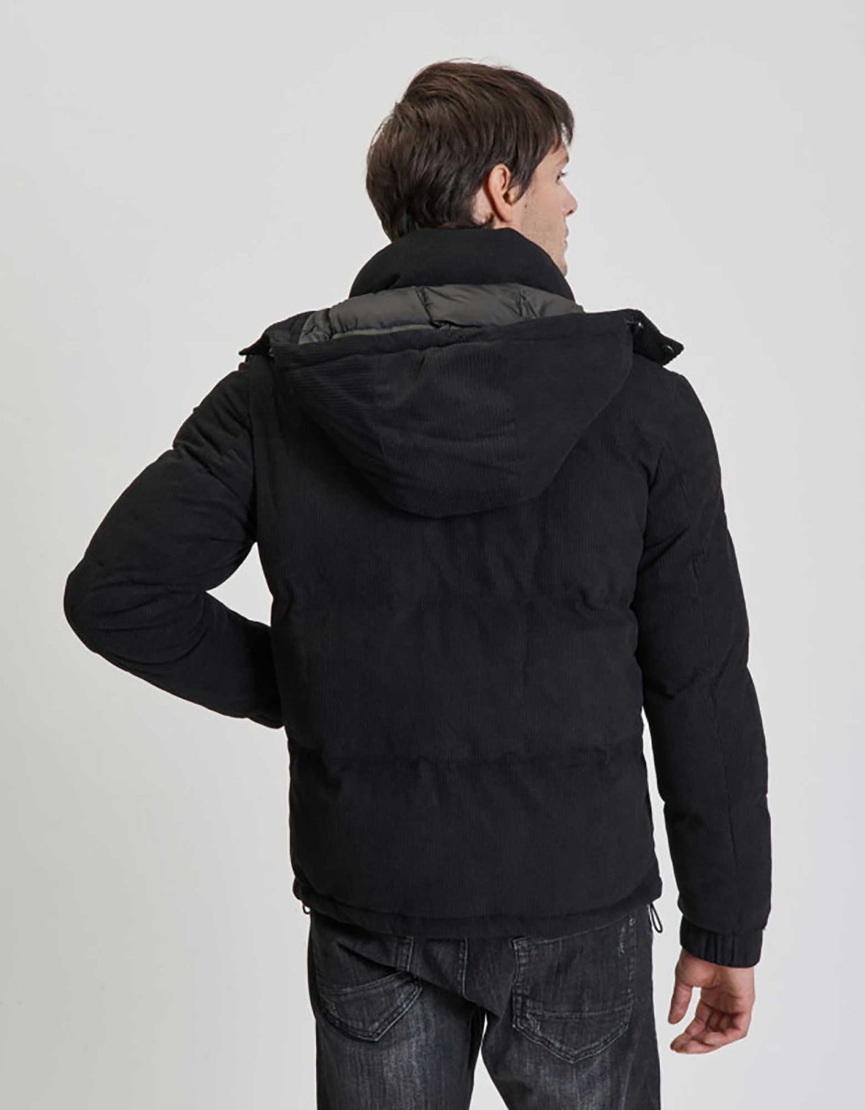 Gianni Lupo Cord padded hooded jacket black