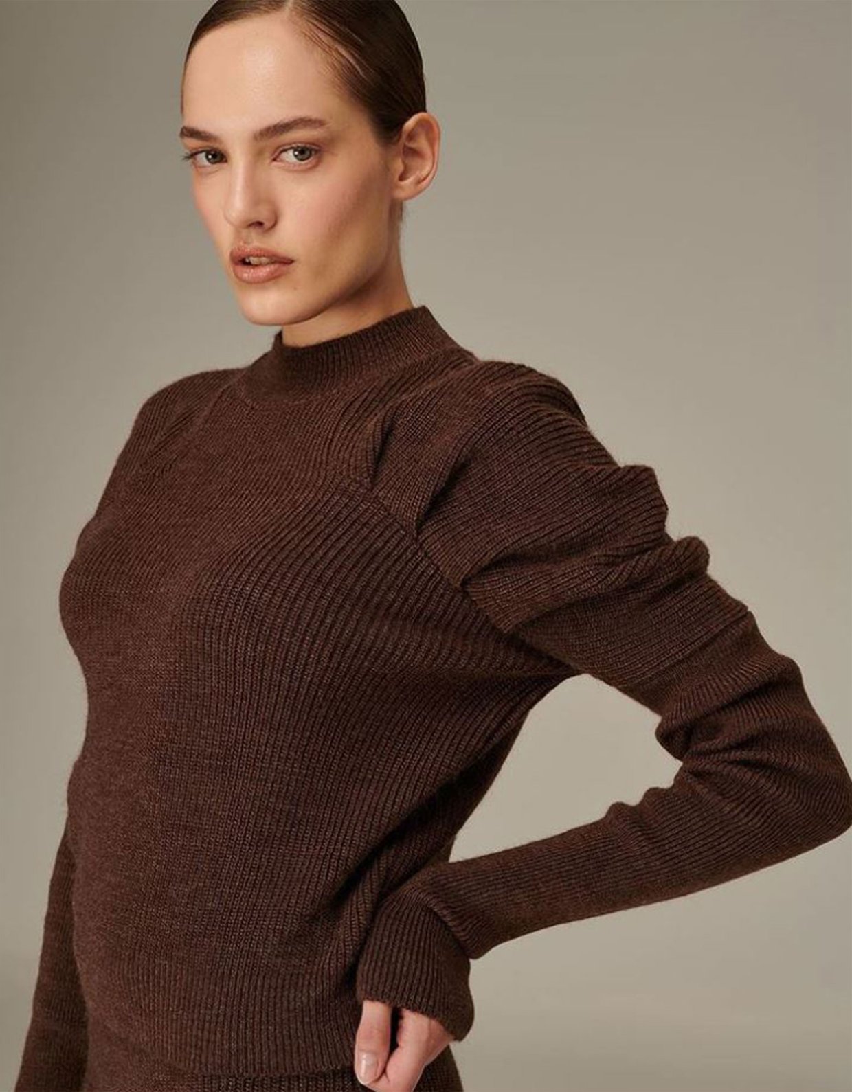 Combos Knitwear Combos W107 – Brown top & skirt set