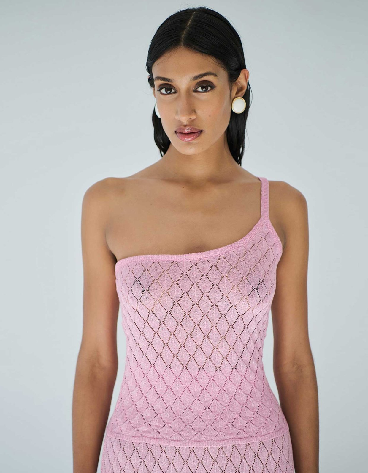 Combos Knitwear One shoulder lurex top pink