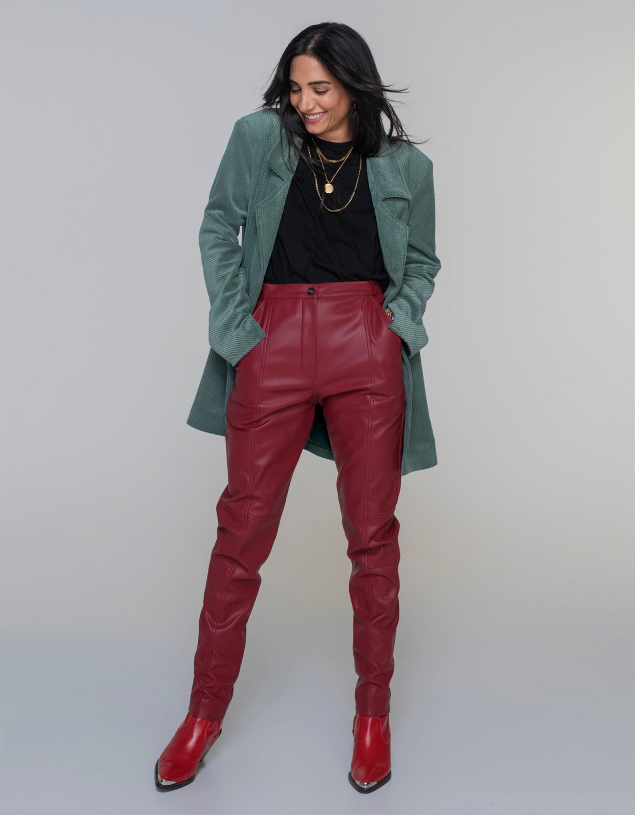 bordeaux leather pants