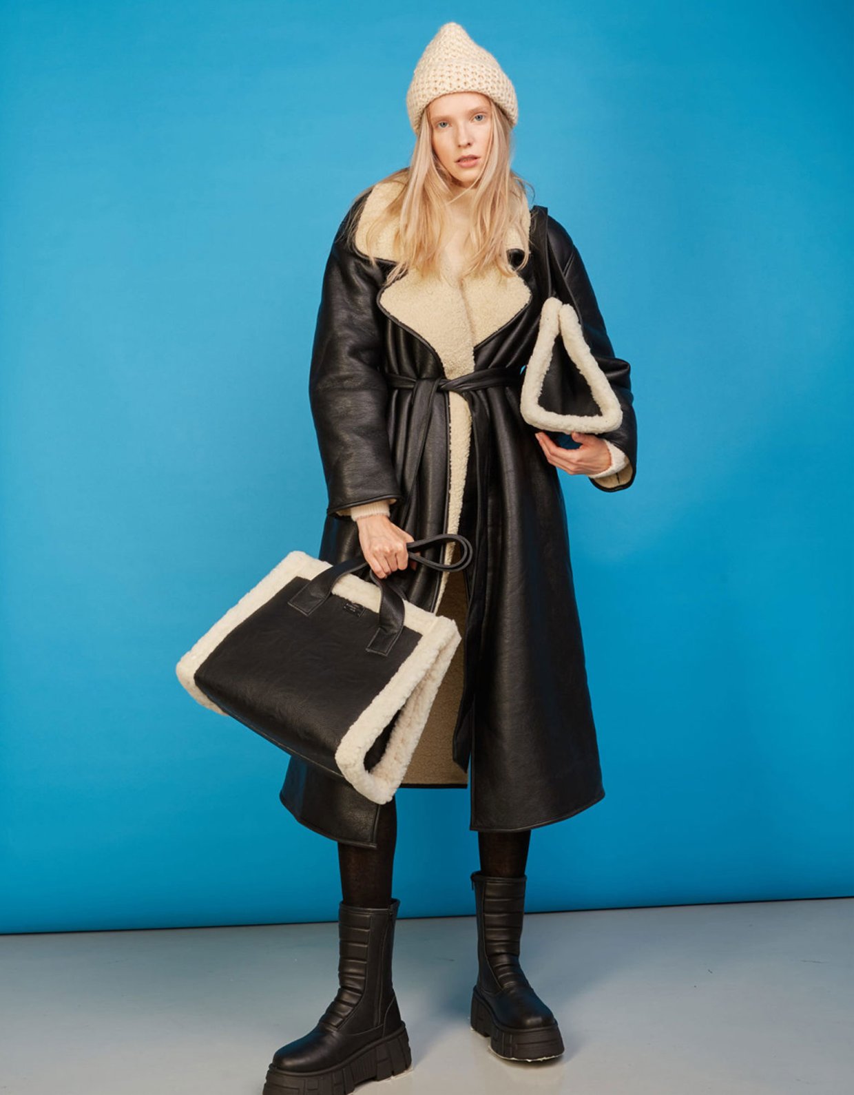 Elena Athanasiou Shopper bag eco fur black white