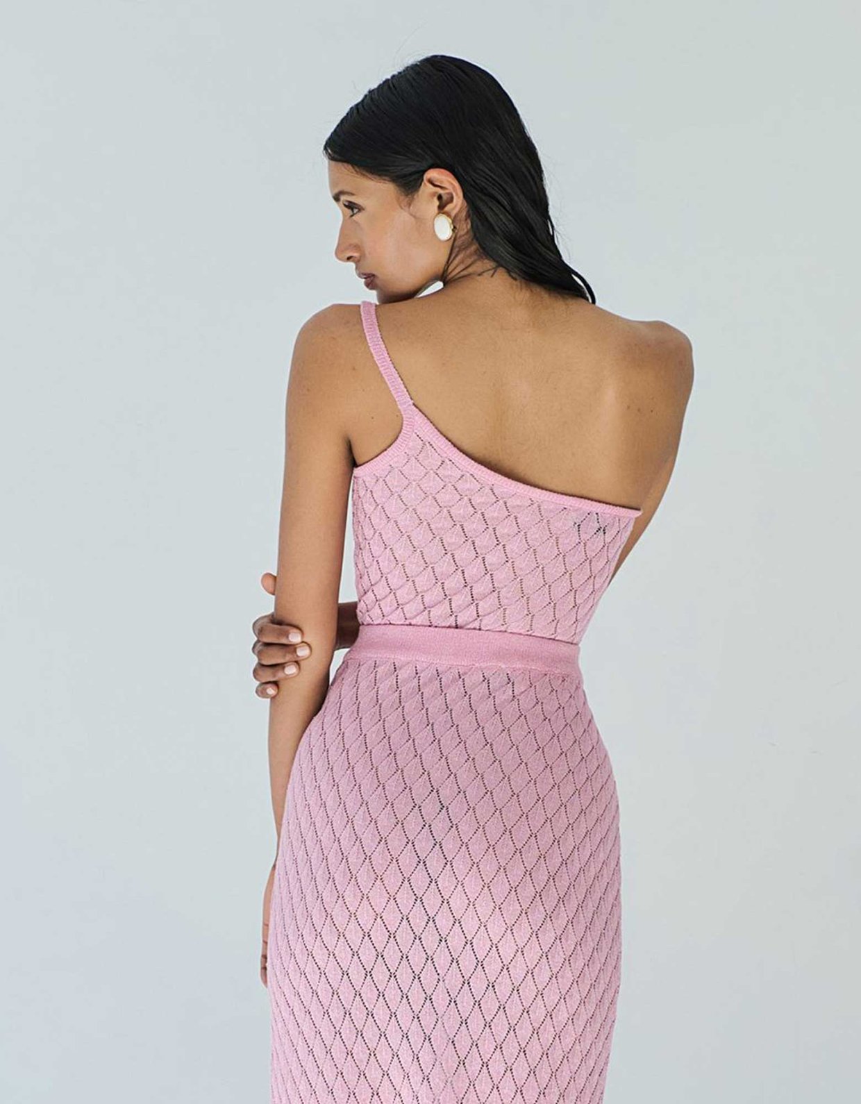Combos Knitwear One shoulder lurex top pink