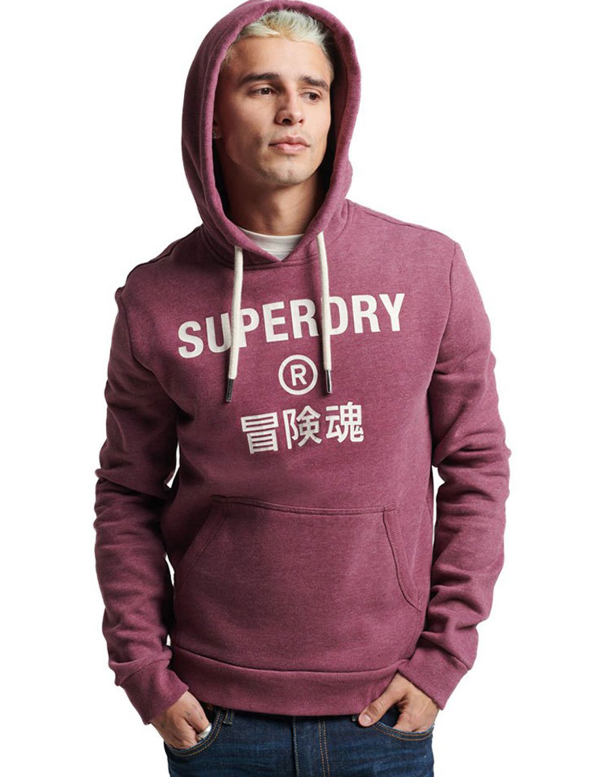 Superdry Vintage corp logo marl hoodie burgundy marl