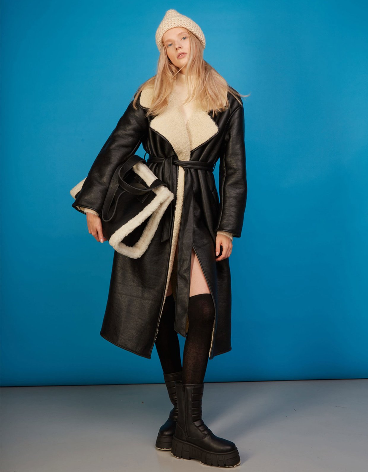 Elena Athanasiou Shopper bag eco fur black white