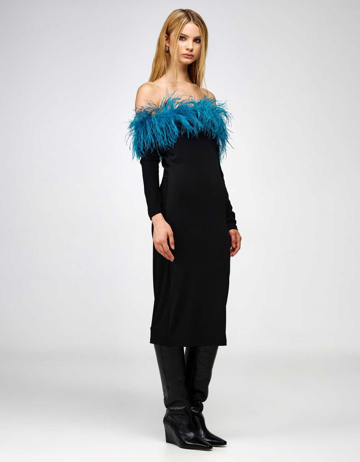 Studio 83 Feathers marais midi dress petrol