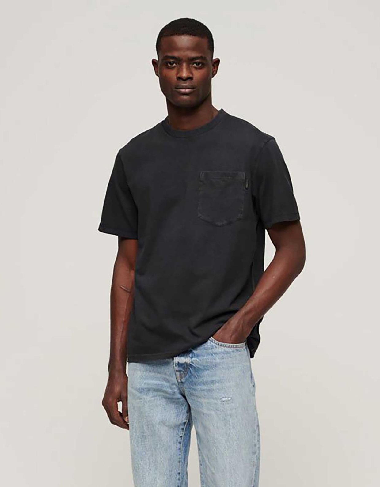 Superdry Contrast stitch pocket shirt washed black