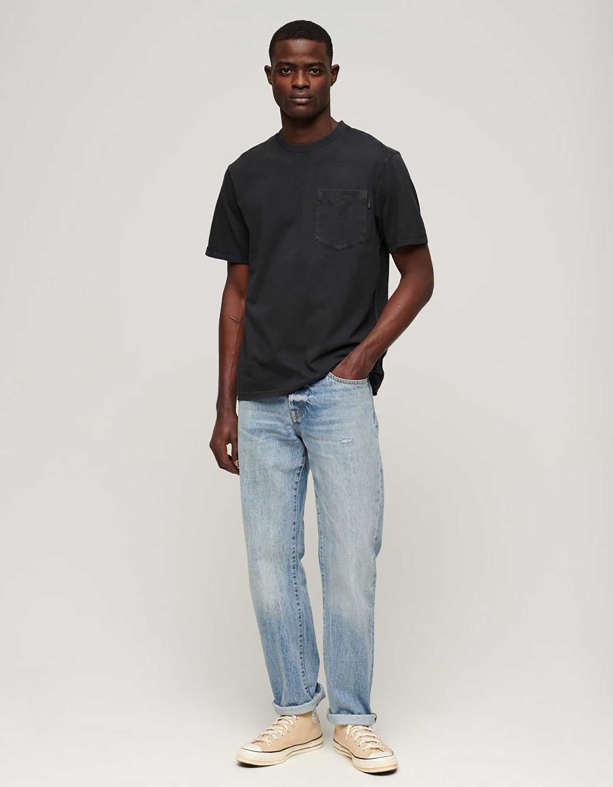 Superdry Contrast stitch pocket shirt washed black