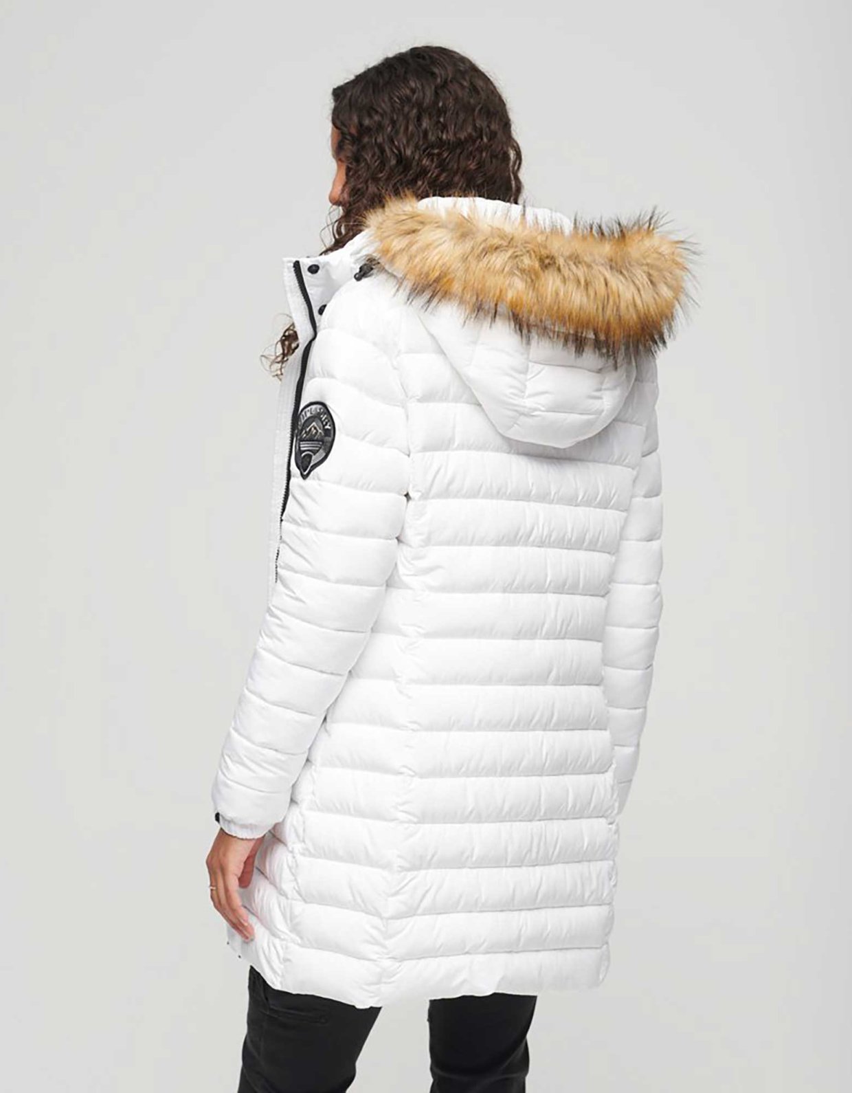 Superdry Ovin fuji hooded mid length puffer jacket white