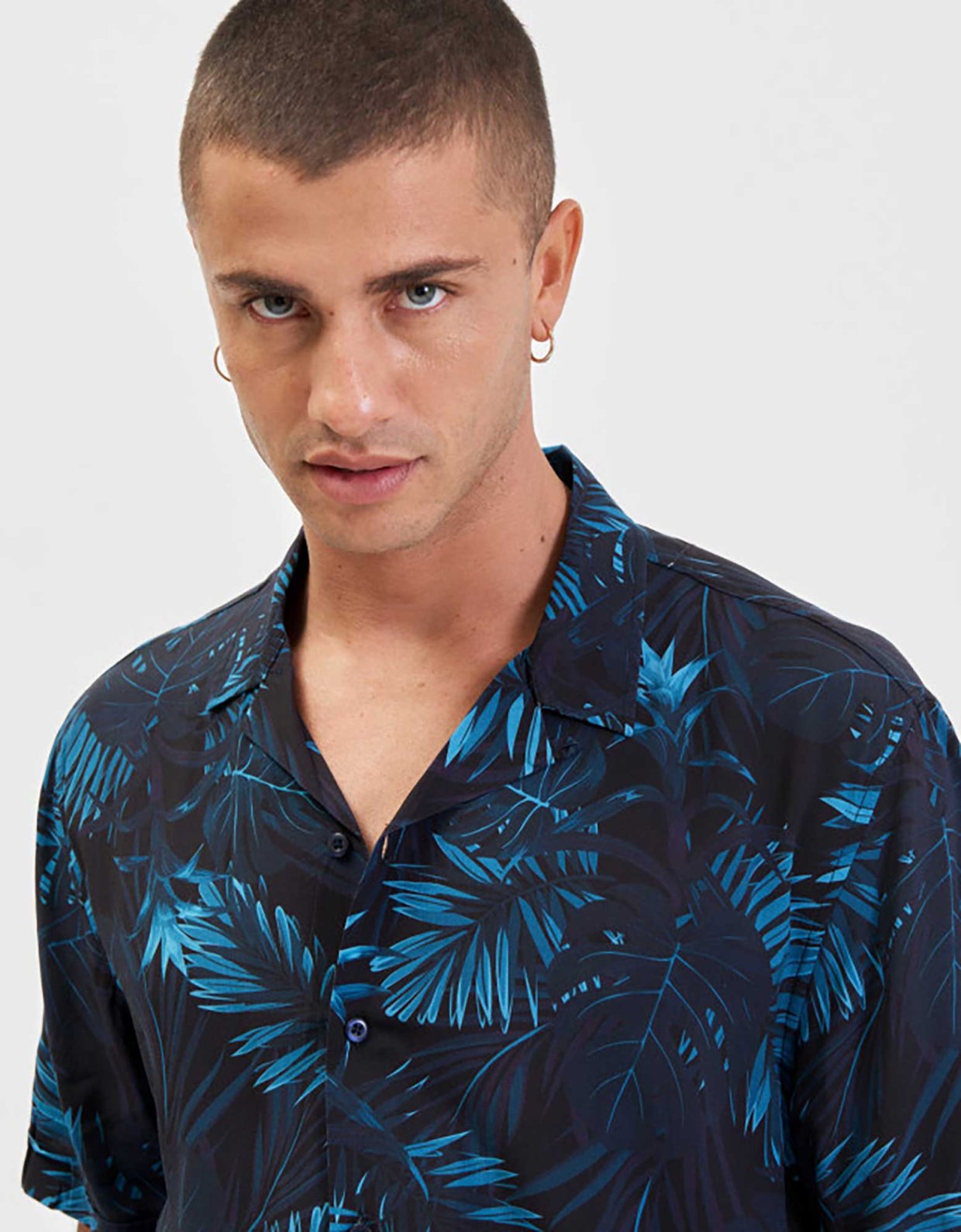 Gianni Lupo Hawaiian shirt leaves print navy